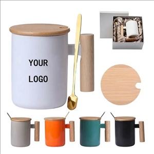 13oz Wooden Handle Coffee Mug With Stir Spoon